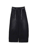 WHY SOIL Black Galaxy Rhinestone Wide Leg Denim Pants