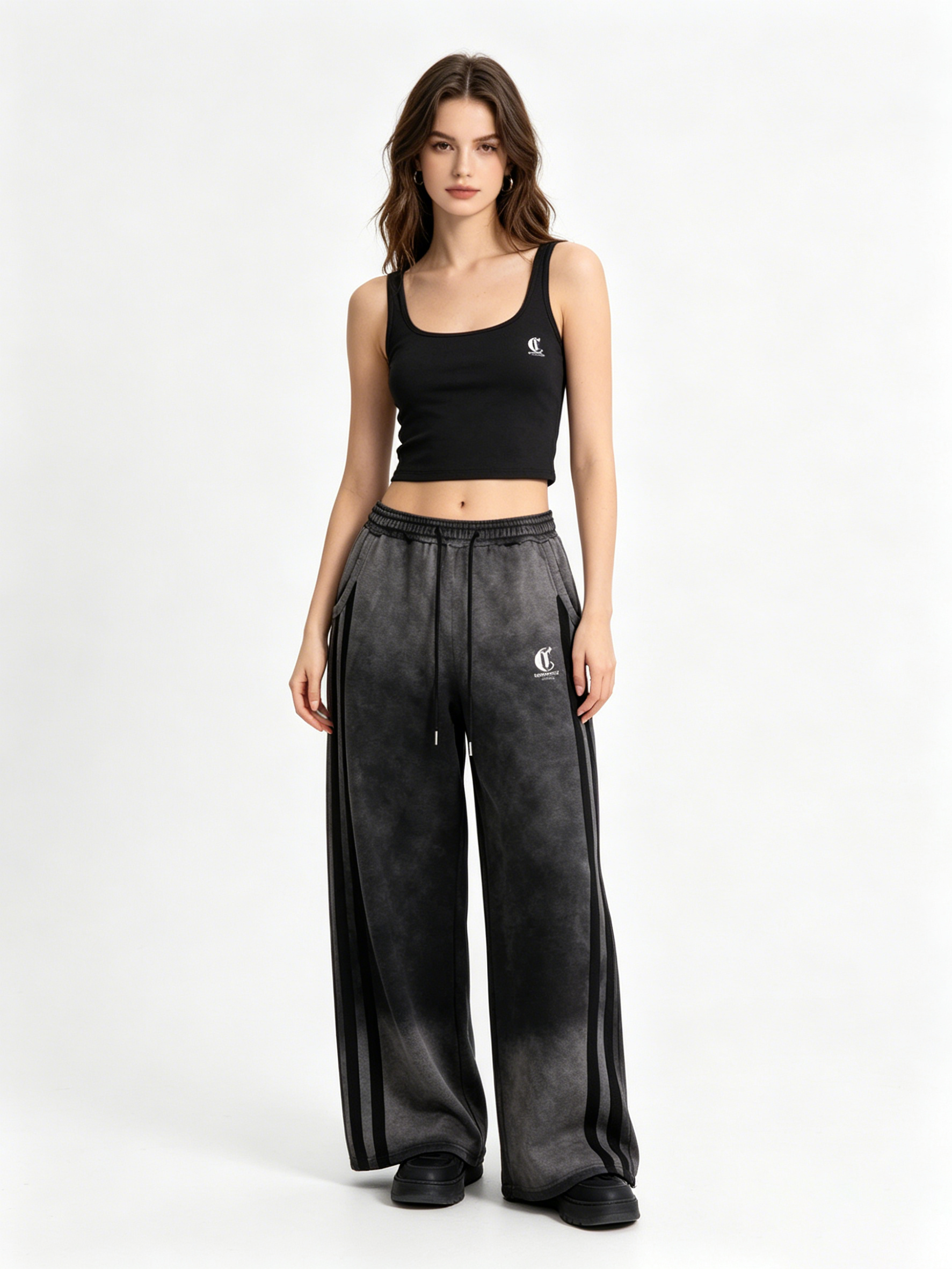 WHY SOIL Black Gradient Casual Pants