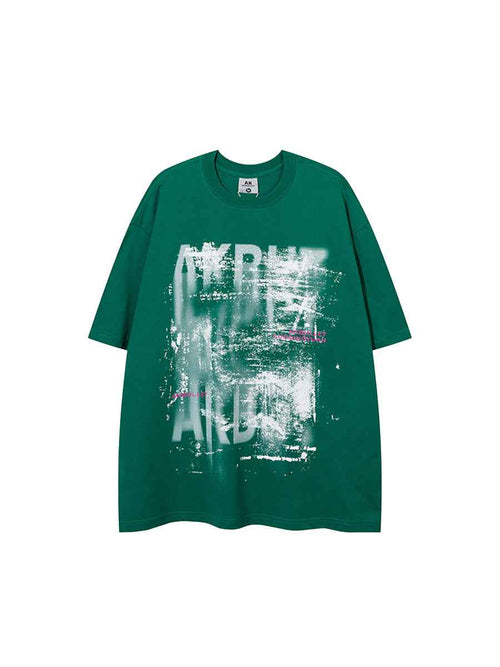 Whysoil-Distressed Scratch Overlay Blur Letter Print Oversized T-Shirt