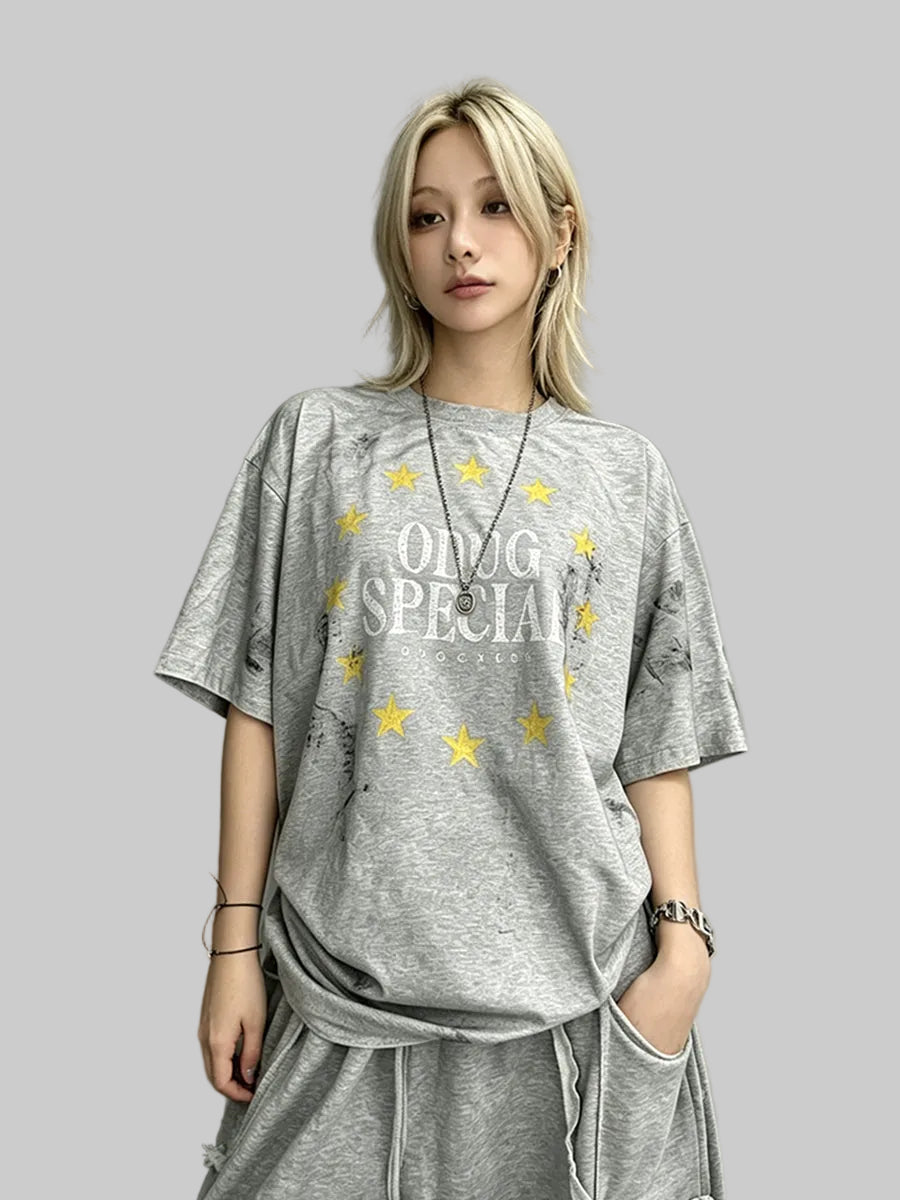 WHY SOIL Grunge Distressed Loose Fit Casual Tee