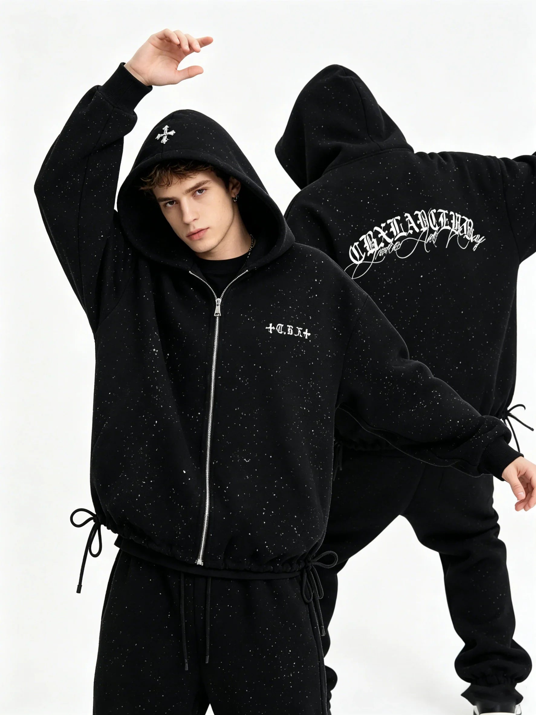 WHY SOIL Black Meteor Cross Hooded Jacket