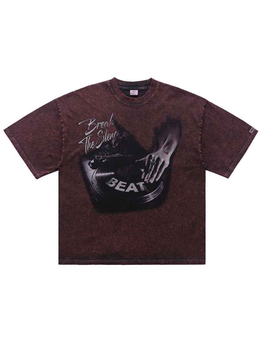 Whysoil-Break The Silence DJ Turntable Vintage Photo Print Black T-Shirt