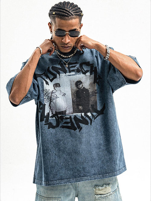Whysoil-Vintage Graffiti Letter Acid Washed Oversized T-Shirt