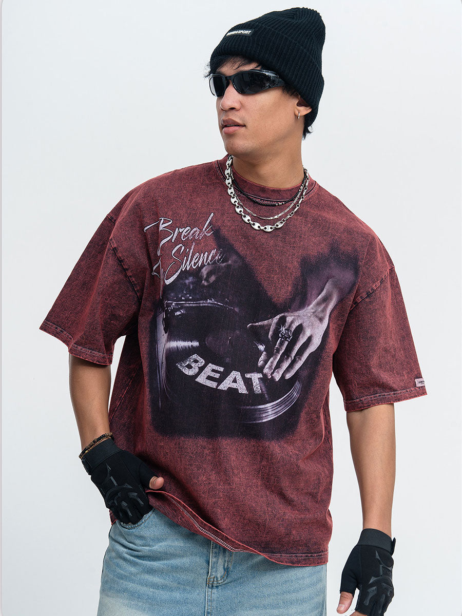 Whysoil-Break The Silence DJ Turntable Vintage Photo Print Black T-Shirt