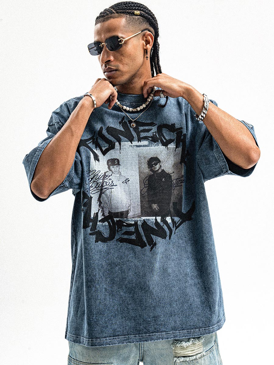 Whysoil-Vintage Graffiti Letter Acid Washed Oversized T-Shirt