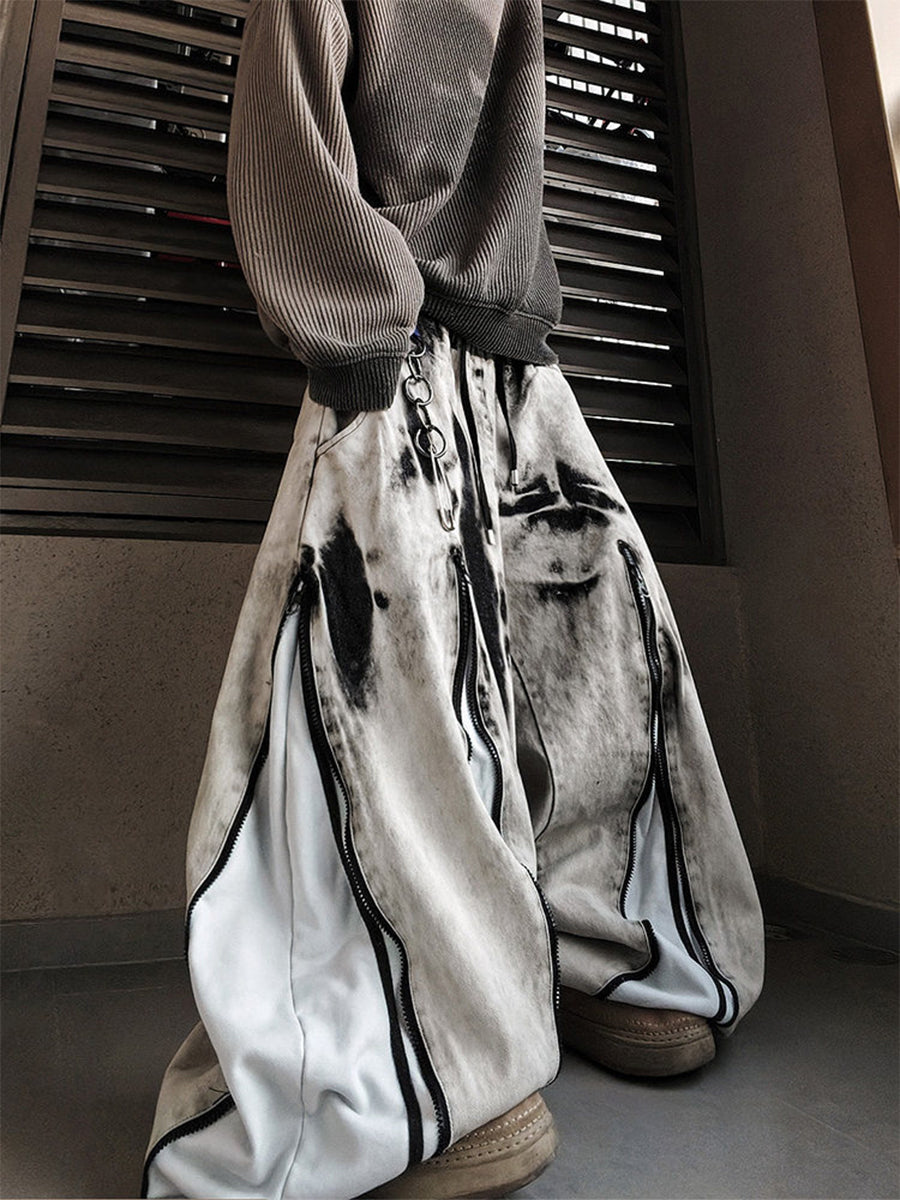 Whysoil Unisex Tie-Dye Contrast Wide-Leg Pants