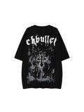 Whysoil-Gothic Drip Letter Cross Vintage Grunge Back Print Oversized T-Shirt