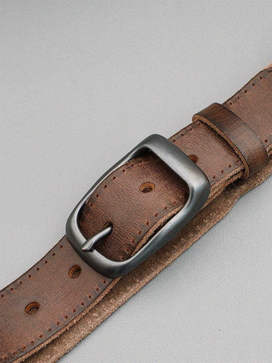 Vintage Muted Tone Distressed Leather Belt, Textured Full‑Grain Earthy Tone | WHYSOIL