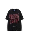 Whysoil-Distressed Jagged Gothic Stacked Letter Print Washed Oversized T-Shirt