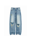 WHY SOIL Distressed Light Wash Casual Denim Pants