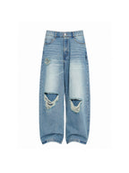 WHY SOIL Distressed Light Wash Casual Denim Pants