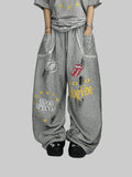 WHYSOIL Vintage Graphic Wide-Leg Sweatpants