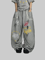 WHYSOIL Vintage Graphic Wide-Leg Sweatpants