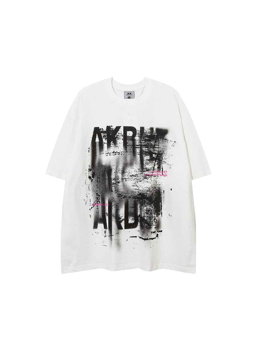 Whysoil-Distressed Scratch Overlay Blur Letter Print Oversized T-Shirt