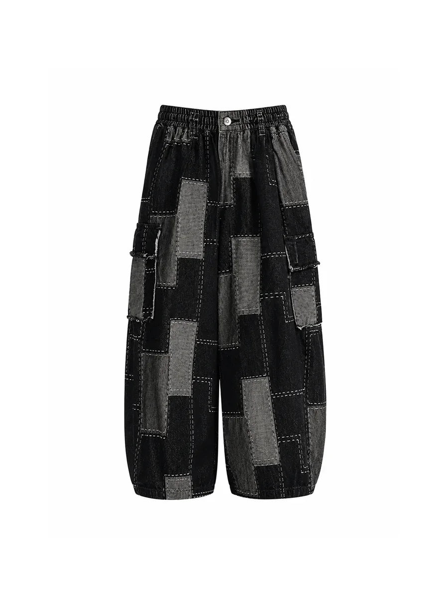 WHY SOIL Patchwork Wide-Leg Denim Pants