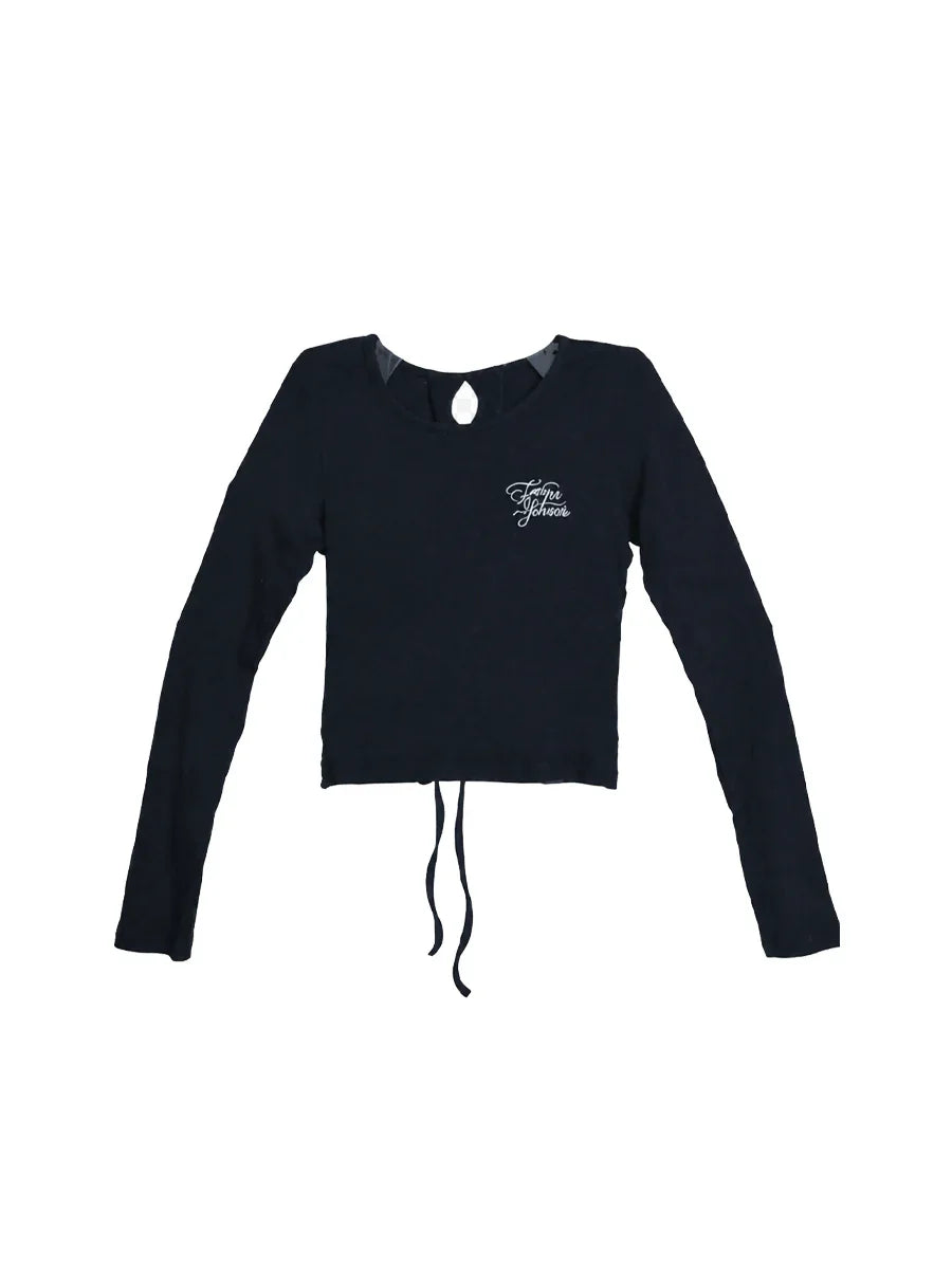 WHY SOIL Halo Keyhole Drawstring Long Sleeve Top