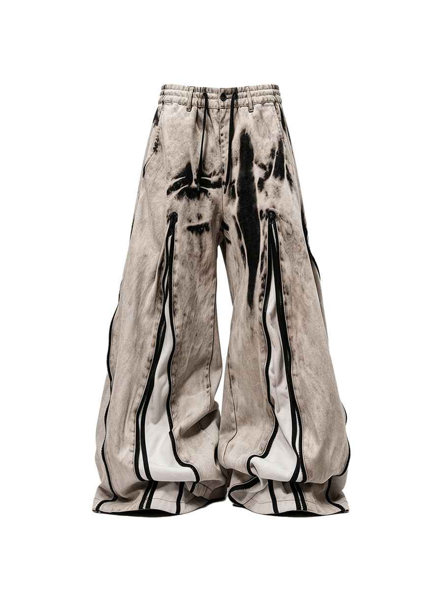 Whysoil Unisex Tie-Dye Contrast Wide-Leg Pants