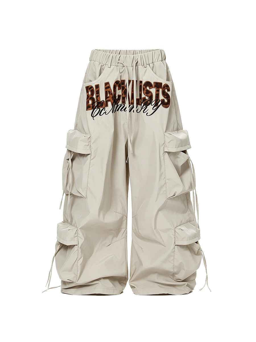 Whysoil Pantalon cargo unisexe à imprimé léopard et lettres