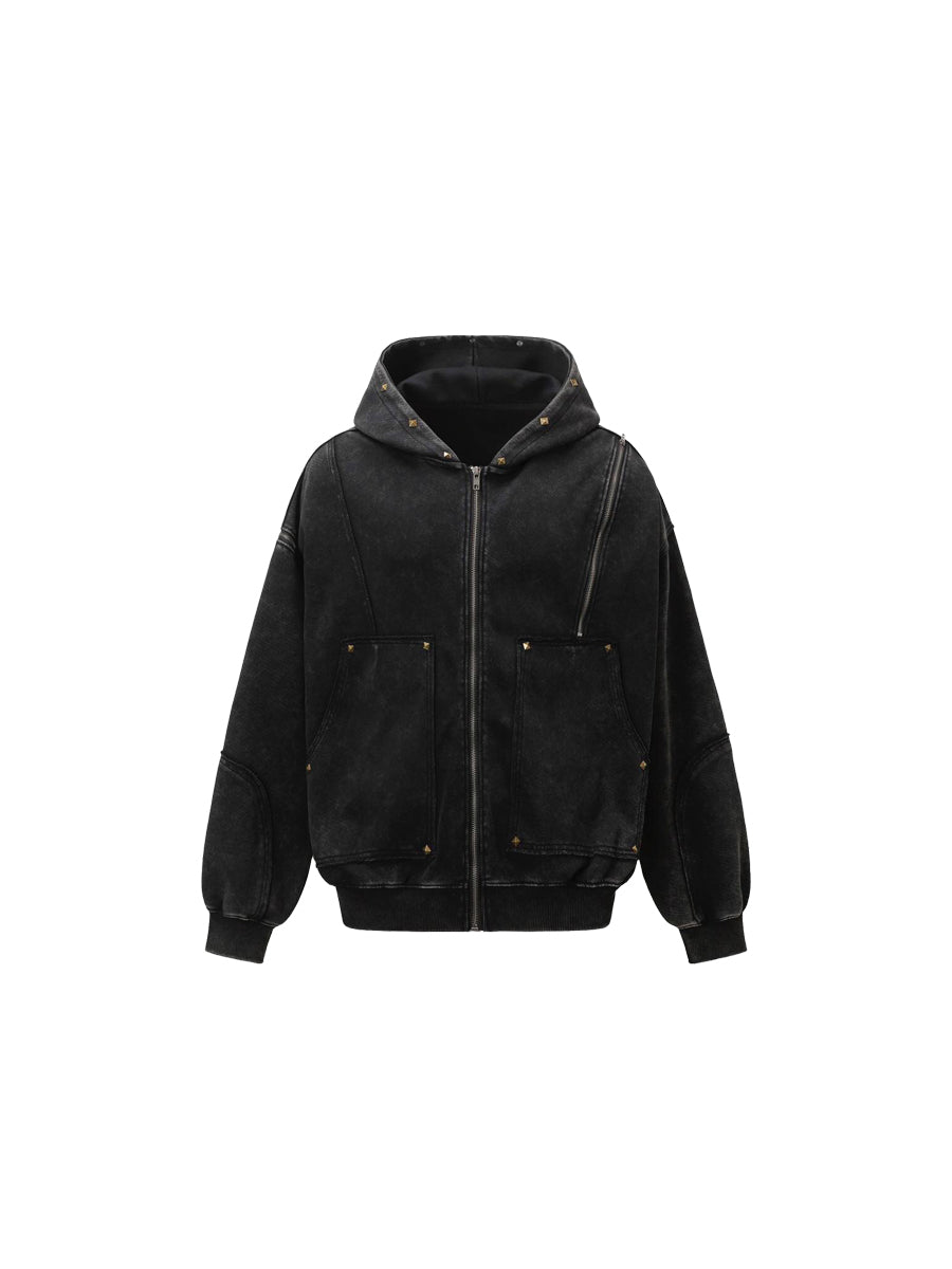 WHY SOIL Washed Rivet Utility Zip Hoodie
