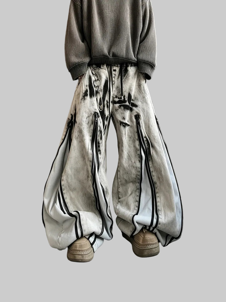 Whysoil Unisex Tie-Dye Contrast Wide-Leg Pants