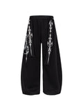Whysoil-Ornate Sword Vertical Print Flap Pocket Baggy Wide Leg Casual Pants