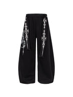 Whysoil-Ornate Sword Vertical Print Flap Pocket Baggy Wide Leg Casual Pants