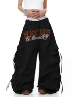 Whysoil Unisex Leopard Print Letter Cargo Pants