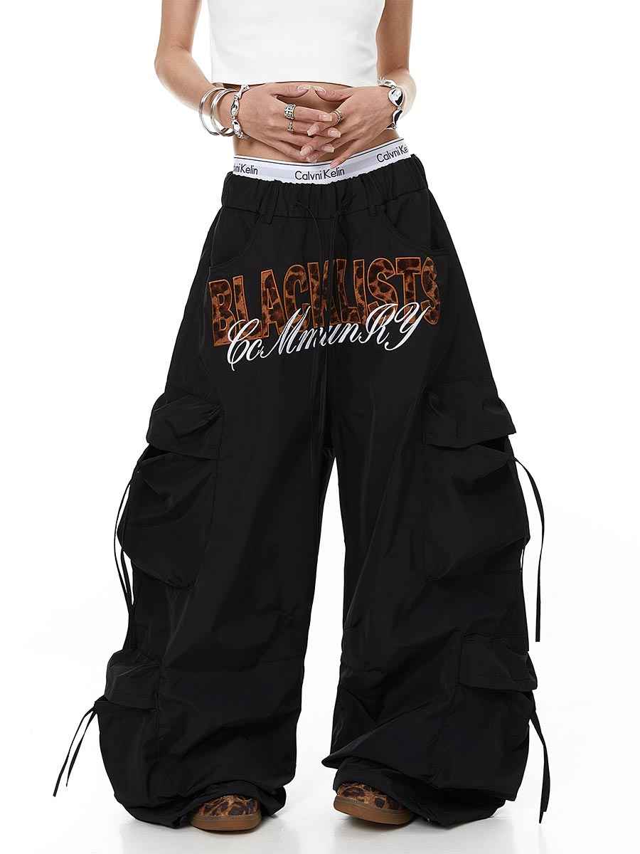 Whysoil Pantalon cargo unisexe à imprimé léopard et lettres