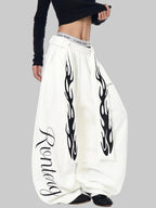 WHY SOIL American Flame Wide-Leg Cargo Pants