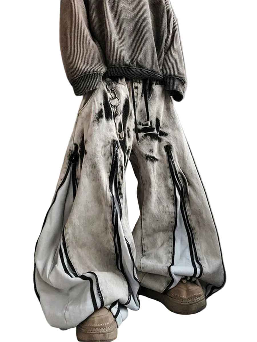 Whysoil Unisex Tie-Dye Contrast Wide-Leg Pants