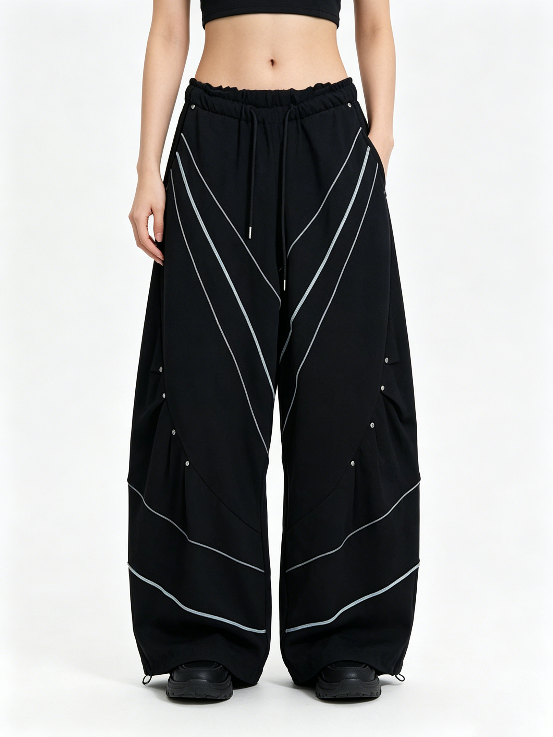 WHY SOIL Casual Wide-Leg Striped Track Pants