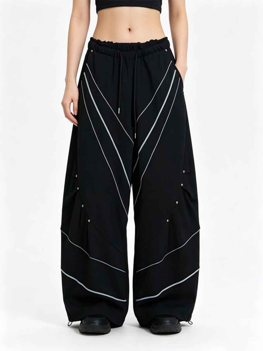 WHY SOIL Casual Wide-Leg Striped Track Pants