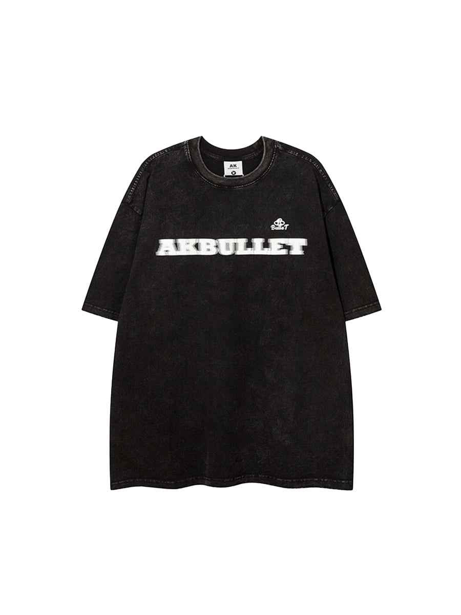 Whysoil-Blur Block Letter Small Logo Chest Print Washed Oversized T-Shirt