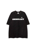 Whysoil-Blur Block Letter Small Logo Chest Print Washed Oversized T-Shirt