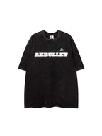 Whysoil-Blur Block Letter Small Logo Chest Print Washed Oversized T-Shirt