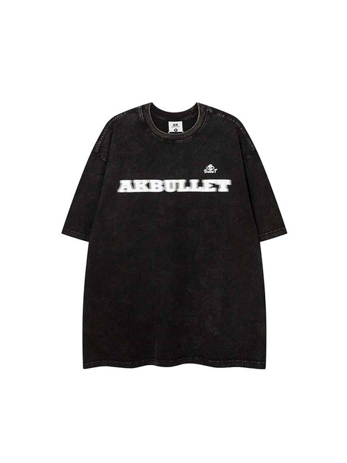 Whysoil-Blur Block Letter Small Logo Chest Print Washed Oversized T-Shirt