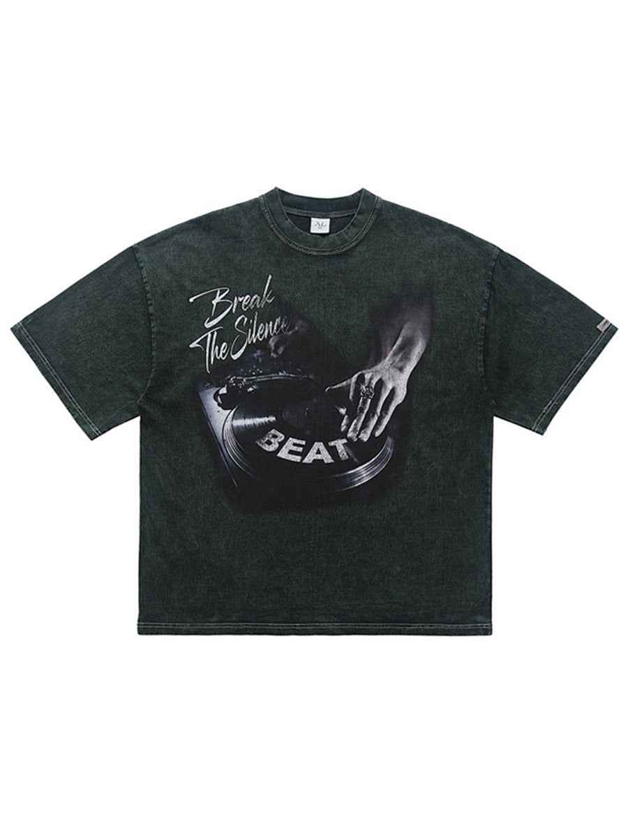 Whysoil-Break The Silence DJ Turntable Vintage Photo Print Black T-Shirt