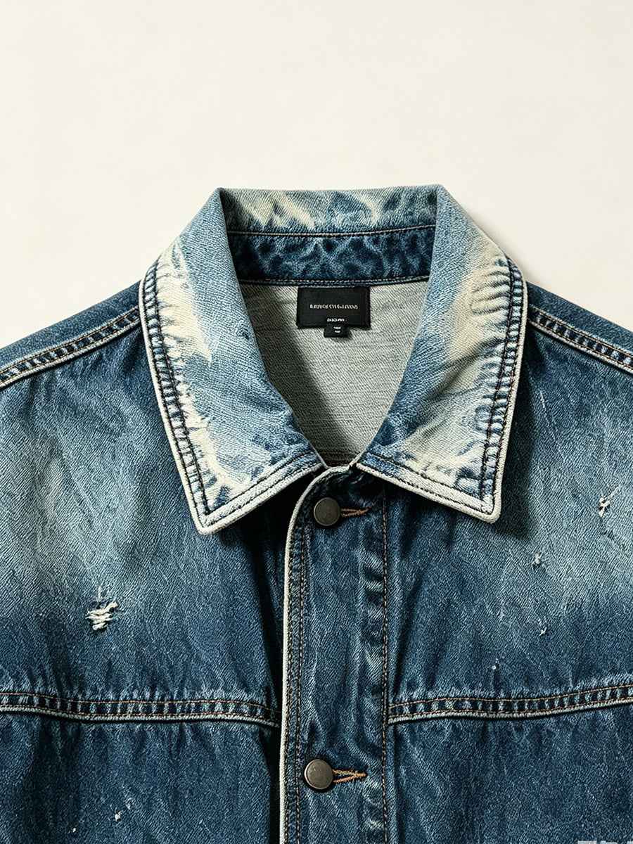 Gradient Distressed Vintage Denim Oversized Vest Tri-Color Earth Fade Wash | WHYSOIL
