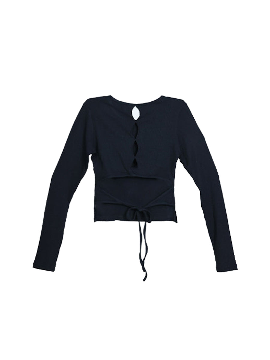 WHY SOIL Halo Keyhole Drawstring Long Sleeve Top