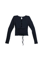 WHY SOIL Halo Keyhole Drawstring Long Sleeve Top