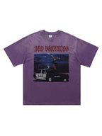 Whysoil-Skate Cop Car Vintage Print Washed Grey Oversized T-Shirt