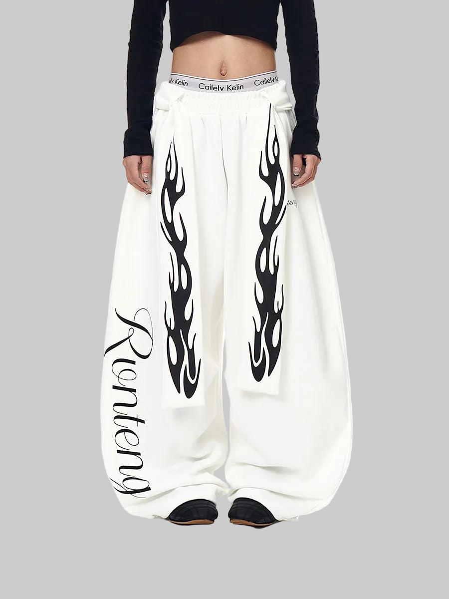 WHY SOIL American Flame Wide-Leg Cargo Pants