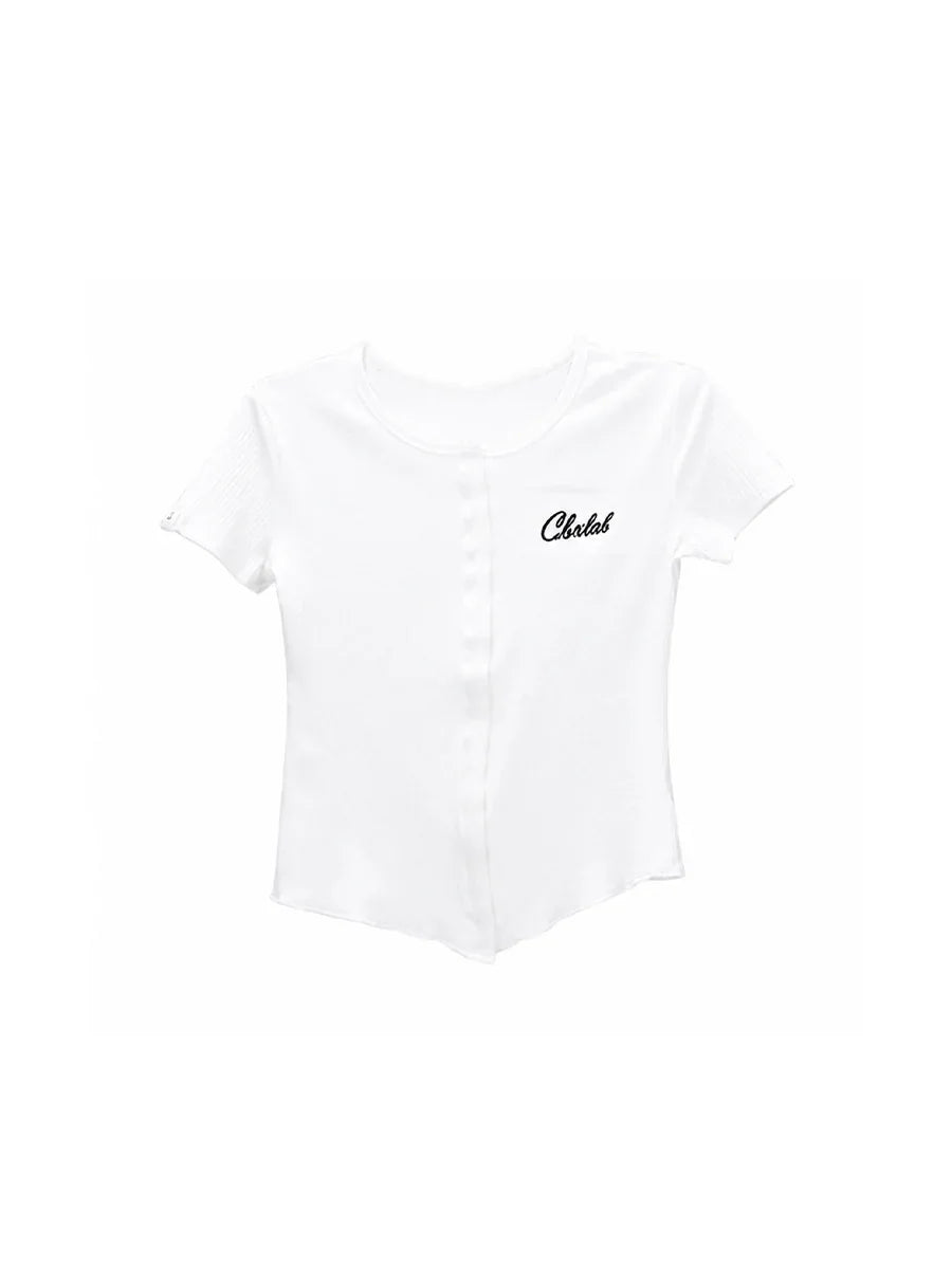 WHY SOIL Snap Ribbed Short Sleeve Top