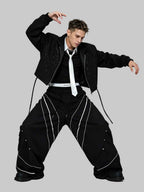 WHY SOIL Casual Wide-Leg Striped Track Pants