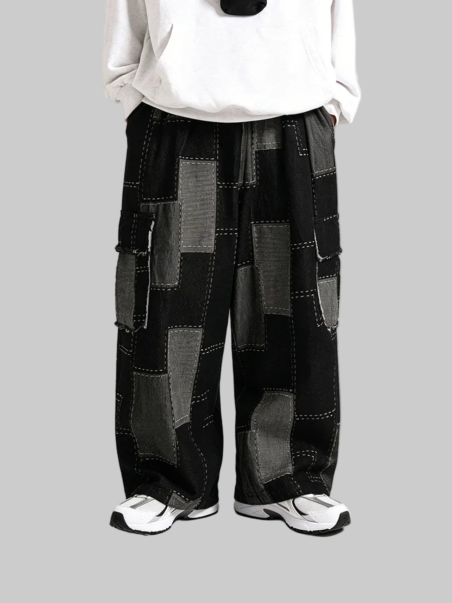 WHY SOIL Patchwork Wide-Leg Denim Pants