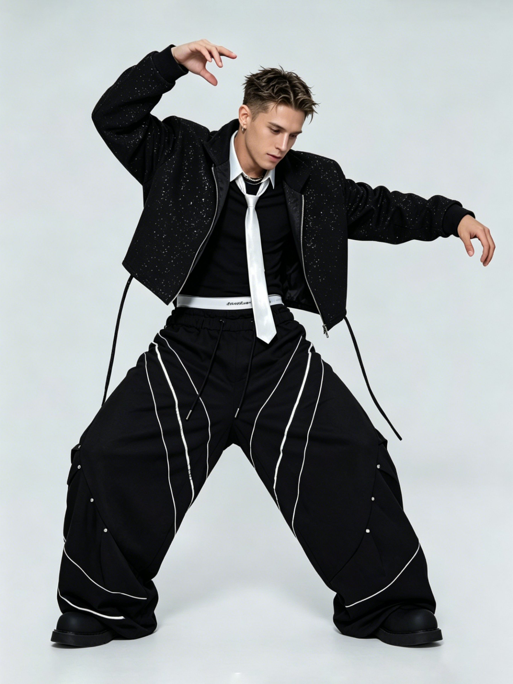 WHY SOIL Casual Wide-Leg Striped Track Pants