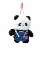 Whysoil-Cute Denim Overalls Panda Plush Keychain