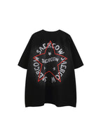 Whysoil-Front & Back Star Letter Gradient Washed Oversized Short Sleeve T-Shirt