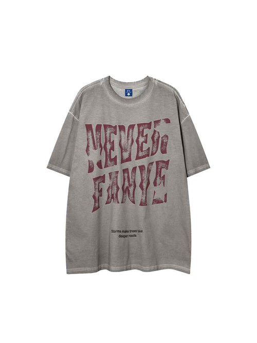 Whysoil-Distressed Jagged Gothic Stacked Letter Print Washed Oversized T-Shirt