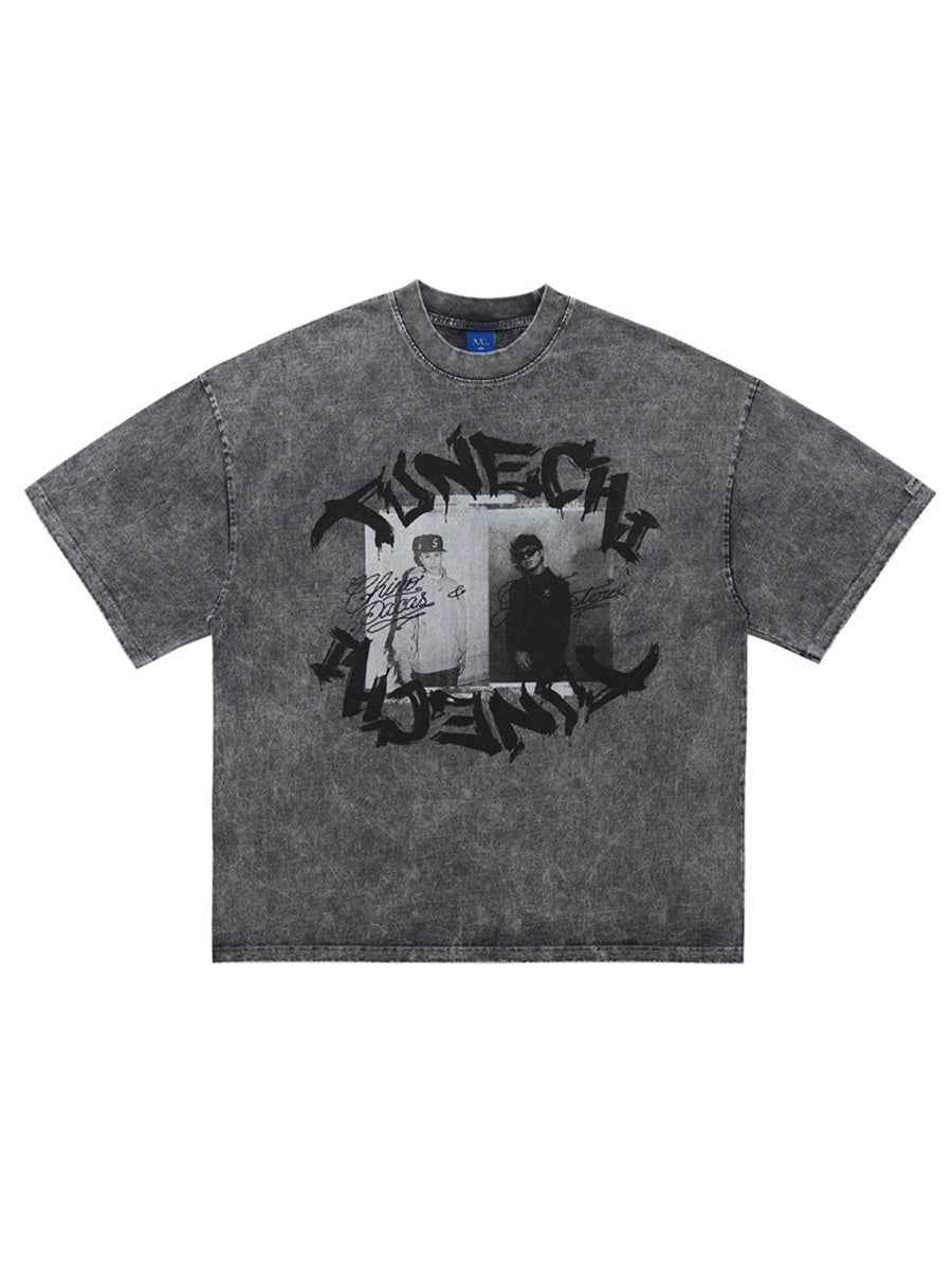 Whysoil-Vintage Graffiti Letter Acid Washed Oversized T-Shirt